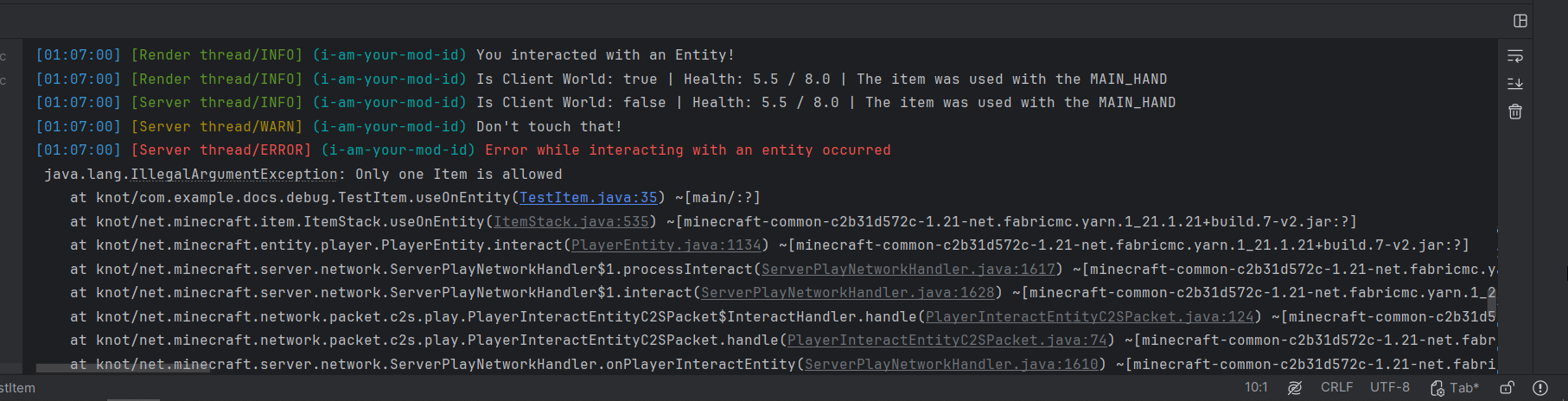 Console showing logged output