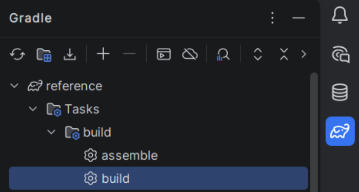 The sidebar of IntelliJ IDEA showing a highlighted build task