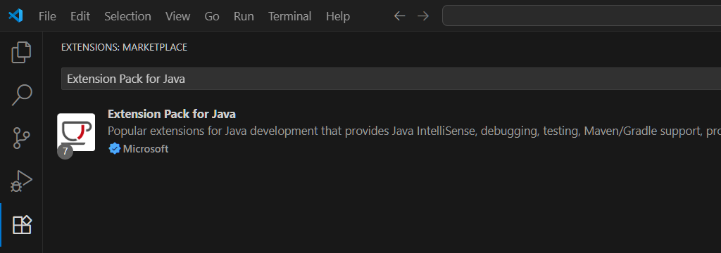 Extension Pack for Java in Extension view